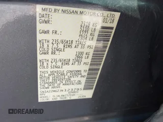 2018 Nissan Murano Platinum with VIN 5N1AZ2MG2JN123795, listed as a IAAI auction lot 42059967 with 77,064 mi miles. Bid and sale history available at carsss.com. Image 9.