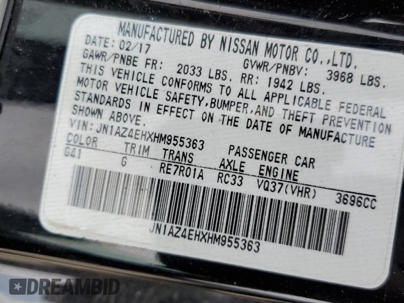 2017 Nissan 370Z Touring with VIN JN1AZ4EHXHM955363, listed as a Copart auction lot 65260194 with 30,289 mi miles and Salvage Title. Bid and sale history available at carsss.com. Image 14.