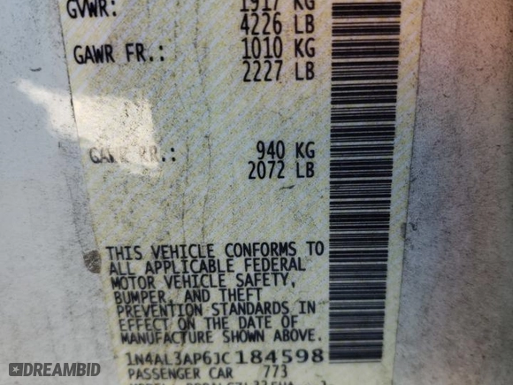 2018 Nissan Altima 2.5 SV with VIN 1N4AL3AP6JC184598, listed as a Copart auction lot 72301673 with 108,421 mi miles and Salvage Title. Bid and sale history available at carsss.com. Image 10.