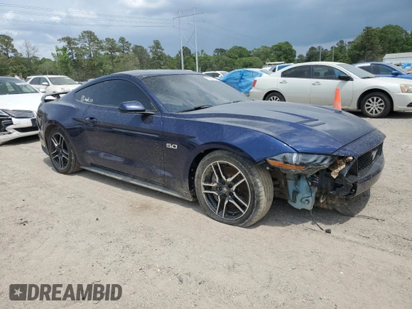 2018 Ford Mustang GT with VIN 1FA6P8CF9J5127828, listed as a Copart auction lot 53874405 with 76,996 mi miles and Salvage title. Bid and sale history available at DreamBid. Image 4.