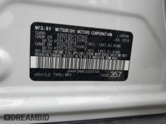 2018 Mitsubishi Outlander SE with VIN JA4AP3AWXJU024704, listed as a Copart auction lot 86322864 with 135,602 mi miles and Salvage title. Bid and sale history available at DreamBid. Image 15.