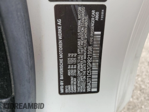 2016 BMW 4 Series 428i xDrive с VIN WBA3T1C57GP821998, выставлен на аукционе Copart как лот 51481424 с пробегом 83 302 миль миль и Списание • Salvage title. История ставок и продаж доступна на DreamBid. Изображение 12.