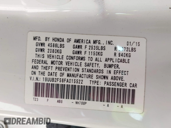 2015 Acura TLX V6 Tech with VIN 19UUB2F56FA015522, listed as a IAAI auction lot 42185190 with 116,965 mi miles. Bid and sale history available at carsss.com. Image 9.