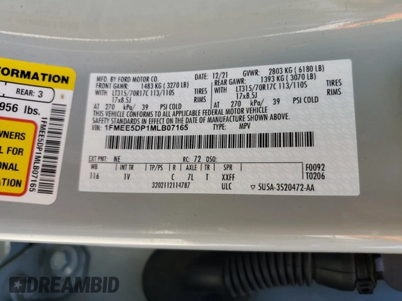 2021 Ford Bronco z VIN 1FMEE5DP1MLB07165, wystawiony jako Copart lot #59050885 z przebiegiem 49 044 mil mil oraz Szkoda całkowita • Salvage title. Historia ofert i sprzedaży dostępna na DreamBid. Obrazek 13.
