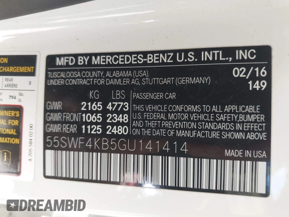 2016 Mercedes-Benz C 300 Luxury with VIN 55SWF4KB5GU141414, listed as a IAAI auction lot 42136846 with 76,619 mi miles and . Bid and sale history available at DreamBid. Image 9.