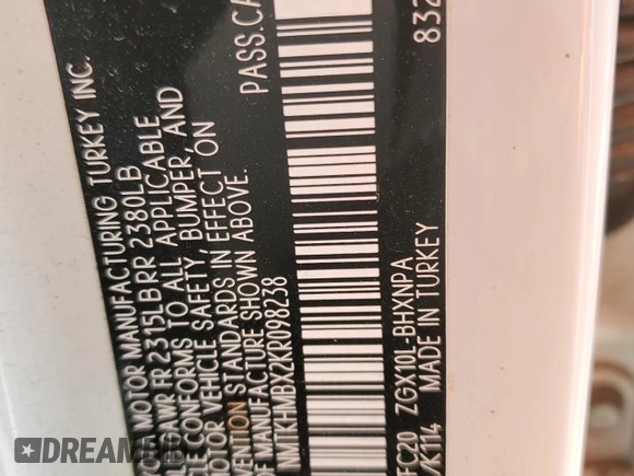 2019 Toyota C-HR XLE with VIN NMTKHMBX2KR098238, listed as a Copart auction lot 52338025 with 57,933 mi miles and Salvage Title. Bid and sale history available at DreamBid. Image 16.