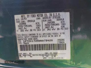 1998 Ford F-150 z VIN 1FTZX1725WNA75420, wystawiony jako IAAI lot #41775998 z przebiegiem 201 604 mil mil oraz . Historia ofert i sprzedaży dostępna na DreamBid. Obrazek 9.