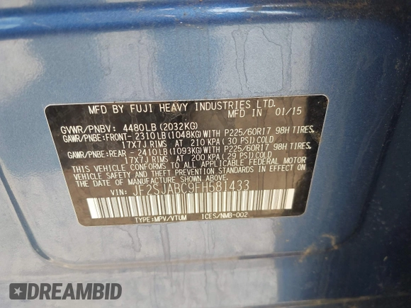 2015 Subaru Forester 2.5i с VIN JF2SJABC9FH581433, выставлен на аукционе IAAI как лот 42471713 с пробегом 144 376 миль миль и . История ставок и продаж доступна на DreamBid. Изображение 9.