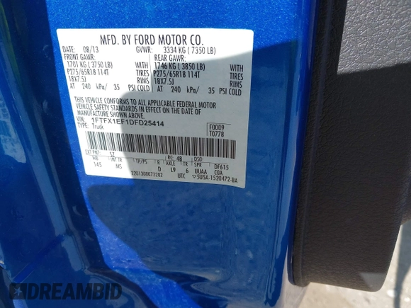 2013 Ford F-150 XL z VIN 1FTFX1EF1DFD25414, wystawiony jako IAAI lot #42570424 z przebiegiem 104 838 mil mil oraz . Historia ofert i sprzedaży dostępna na DreamBid. Obrazek 9.