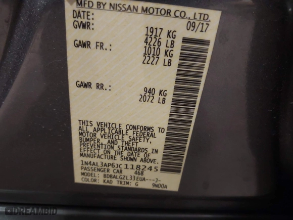 2018 Nissan Altima 2.5 SL with VIN 1N4AL3AP6JC118245, listed as a IAAI auction lot 41312751 with 1 mi miles. Bid and sale history available at carsss.com. Image 9.