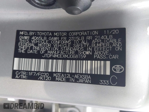 2021 Toyota Corolla SE with VIN JTDP4MCEXMJ068159, listed as a IAAI auction lot 41743653 with 26,226 mi miles. Bid and sale history available at carsss.com. Image 9.