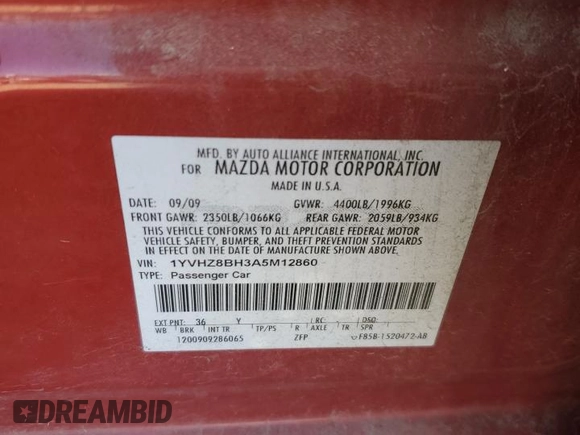2010 Mazda 6 i Sport with VIN 1YVHZ8BH3A5M12860, listed as a Copart auction lot 84138194 with 228,792 mi miles and Salvage Title. Bid and sale history available at carsss.com. Image 13.