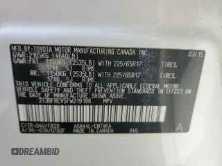 2015 Toyota RAV4 LE with VIN 2T3BFREV5FW319186, listed as a Copart auction lot 65203515 with 271,944 mi miles and Clean title. Bid and sale history available at DreamBid. Image 13.