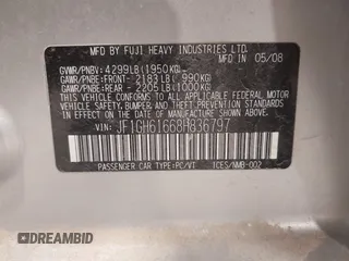 2008 Subaru Impreza i z VIN JF1GH61668H836797, wystawiony jako IAAI lot #42299842 z przebiegiem 192 130 mil mil oraz . Historia ofert i sprzedaży dostępna na DreamBid. Obrazek 9.