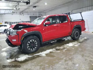 2023 Nissan Frontier PRO-4X with VIN 1N6ED1EK4PN650468, listed as a Copart auction lot 46300135 with 28,566 mi miles and Salvage Title. Bid and sale history available at carsss.com. Image 1.