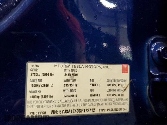 2016 Tesla Model S 90D z VIN 5YJSA1E40GF172712, wystawiony jako Copart lot #63698725 z przebiegiem 99 405 mil mil oraz Szkoda całkowita • Salvage title. Historia ofert i sprzedaży dostępna na DreamBid. Obrazek 14.
