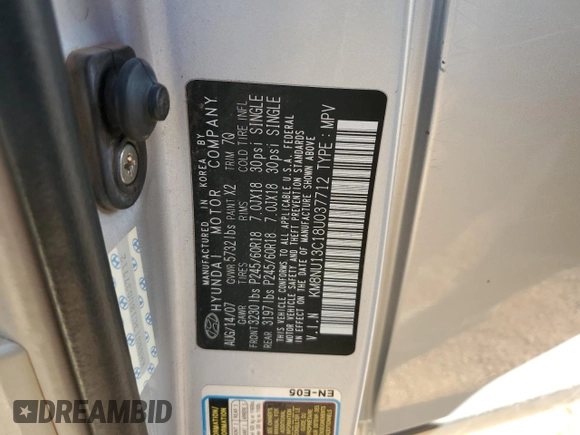2008 Hyundai Veracruz GLS with VIN KM8NU13C18U037712, listed as a Copart auction lot 55361375 with 128,843 mi miles and Clean Title. Bid and sale history available at DreamBid. Image 13.