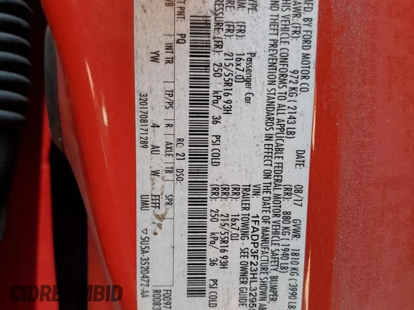 2017 Ford Focus SE with VIN 1FADP3F23HL329556, listed as a Copart auction lot 58716575 with 176,100 mi miles and Clean title. Bid and sale history available at DreamBid. Image 13.