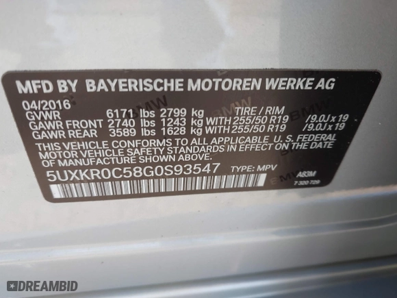 2016 BMW X5 xDrive35i with VIN 5UXKR0C58G0S93547, listed as a IAAI auction lot 41792909 with 155,304 mi miles. Bid and sale history available at carsss.com. Image 9.