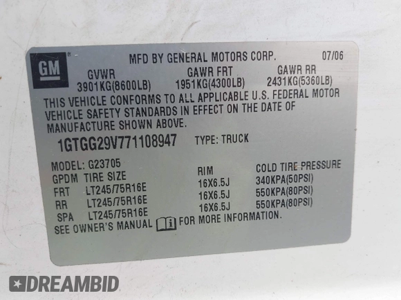 2007 GMC Savana Cargo Van with VIN 1GTGG29V771108947, listed as a IAAI auction lot 41735488 with 216,012 mi miles. Bid and sale history available at carsss.com. Image 9.