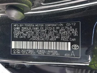 2012 Toyota Prius One with VIN JTDKN3DU4C1514859, listed as a IAAI auction lot 42316615 with 194,250 mi miles and . Bid and sale history available at DreamBid. Image 9.