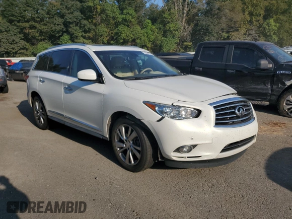 2013 Infiniti JX35 with VIN 5N1AL0MNXDC331105, listed as a Copart auction lot 75550724 with 186,860 mi miles and Salvage Title. Bid and sale history available at carsss.com. Image 4.