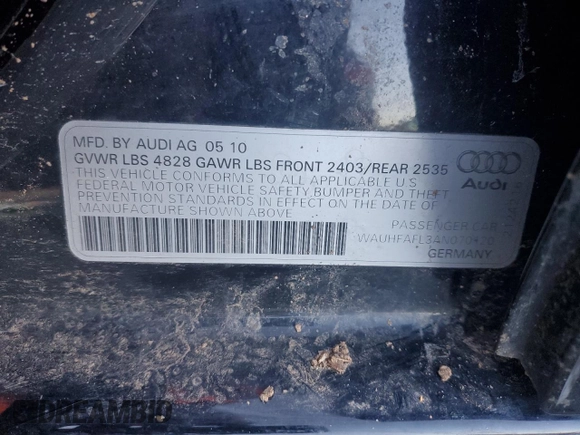 2010 Audi A4 2.0T Premium Plus with VIN WAUHFAFL3AN070120, listed as a Copart auction lot 88888075 with 0 mi miles and Salvage Title. Bid and sale history available at carsss.com. Image 12.