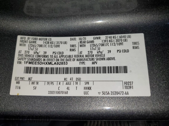 2021 Ford Bronco z VIN 1FMEE5DHXMLA92853, wystawiony jako Copart lot #51822135 z przebiegiem 34 894 mil mil oraz Szkoda całkowita • Salvage title. Historia ofert i sprzedaży dostępna na DreamBid. Obrazek 13.