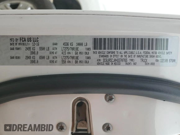 2017 Ram 2500 Tradesman with VIN 3C6UR5CJ0HG570765, listed as a Copart auction lot 89094255 with 98,071 mi miles and Salvage title. Bid and sale history available at DreamBid. Image 12.
