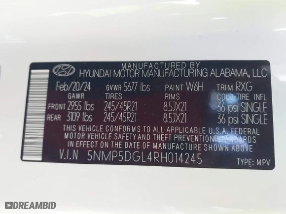 2024 Hyundai Santa Fe Calligraphy with VIN 5NMP5DGL4RH014245, listed as a IAAI auction lot 41672038 with 14,658 mi miles. Bid and sale history available at carsss.com. Image 9.