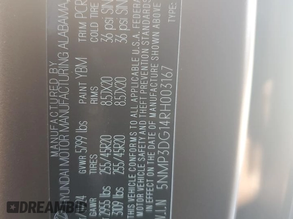 2024 Hyundai Santa Fe Hybrid Limited with VIN 5NMP3DG14RH003167, listed as a Copart auction lot 75871374 with 18,048 mi miles and Salvage Title. Bid and sale history available at carsss.com. Image 13.