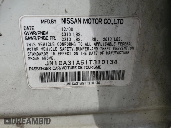 2001 Nissan Maxima SE 20th Anniversary. z VIN JN1CA31A51T310134, wystawiony jako Copart lot #66530384 z przebiegiem 172 384 mil mil oraz Szkoda całkowita • Salvage title. Historia ofert i sprzedaży dostępna na DreamBid. Obrazek 12.