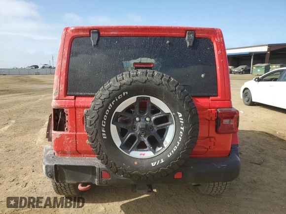 2020 Jeep Wrangler Unlimited Rubicon with VIN 1C4HJXFN3LW107654, listed as a Copart auction lot 54021595 with 39,587 mi miles and Salvage title. Bid and sale history available at DreamBid. Image 6.