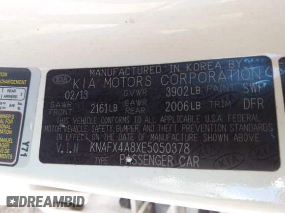 2014 Kia Forte EX with VIN KNAFX4A8XE5050378, listed as a IAAI auction lot 41923798 with 104,712 mi miles. Bid and sale history available at carsss.com. Image 9.