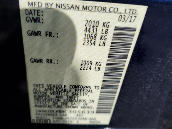 2017 Nissan LEAF SL with VIN 1N4BZ0CP8HC305639, listed as a Copart auction lot 72164814 with 21,897 mi miles and Salvage Title. Bid and sale history available at carsss.com. Image 12.