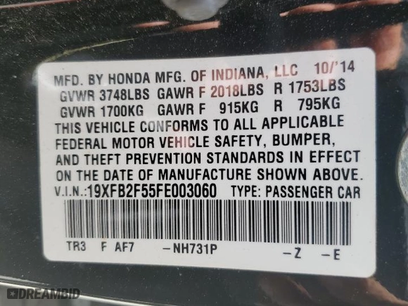 2015 Honda Civic Sedan LX with VIN 19XFB2F55FE003060, listed as a Copart auction lot 51705565 with 24,438 mi miles and Clean Title. Bid and sale history available at carsss.com. Image 12.