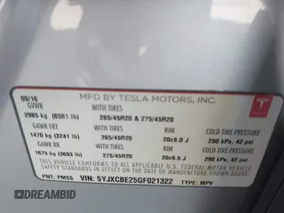 2016 Tesla Model X 70D z VIN 5YJXCBE25GF021322, wystawiony jako IAAI lot #41866368 z przebiegiem 95 072 mil mil oraz . Historia ofert i sprzedaży dostępna na DreamBid. Obrazek 9.