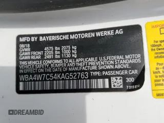 2019 BMW 4 Series 440i z VIN WBA4W7C54KAG52763, wystawiony jako Copart lot #64873514 z przebiegiem 36 735 mil mil oraz Szkoda całkowita • Salvage title. Historia ofert i sprzedaży dostępna na DreamBid. Obrazek 12.
