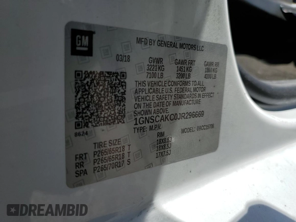 2018 Chevrolet Tahoe LS with VIN 1GNSCAKC0JR296669, listed as a Copart auction lot 54044745 with 147,457 mi miles and Salvage title. Bid and sale history available at DreamBid. Image 14.