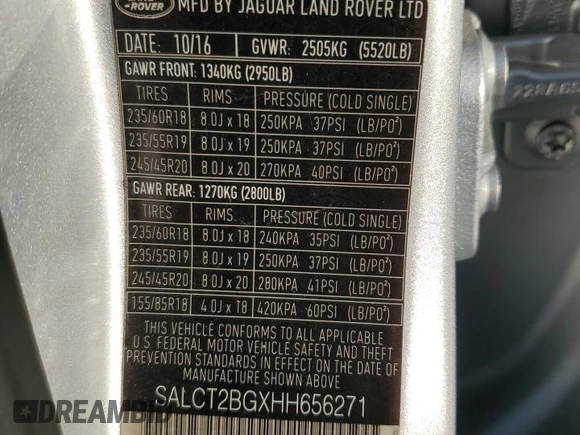 2017 Land Rover Discovery Sport HSE Luxury with VIN SALCT2BGXHH656271, listed as a Copart auction lot 46728545 with 74,007 mi miles and Salvage Title. Bid and sale history available at carsss.com. Image 15.