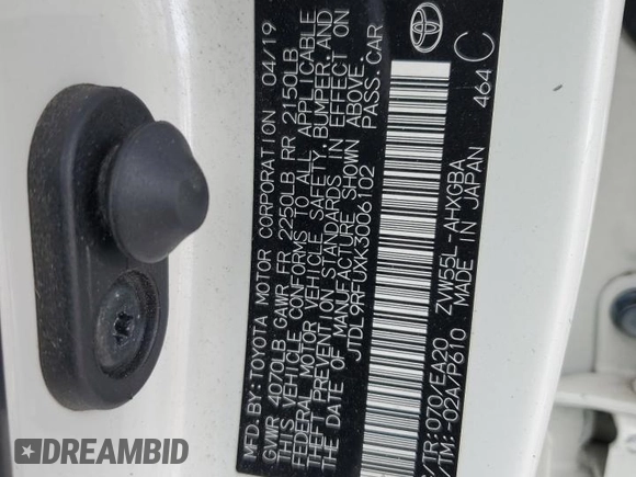 2019 Toyota Prius LE with VIN JTDL9RFUXK3006102, listed as a Copart auction lot 46575335 with 136,442 mi miles and Salvage Title. Bid and sale history available at DreamBid. Image 12.