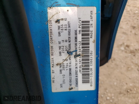 2011 Mazda 3 GX with VIN JM1BL1KF6B1397122, listed as a Copart auction lot 80616184 with 377,342 mi miles and Salvage Title. Bid and sale history available at carsss.com. Image 12.