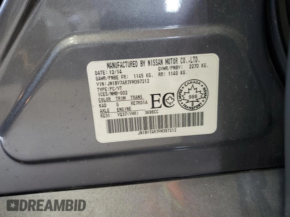 2015 Infiniti Q50 Premium with VIN JN1BV7AR7FM397212, listed as a Copart auction lot 54389605 with 140,338 mi miles and Salvage Title. Bid and sale history available at carsss.com. Image 13.