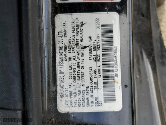 2010 Nissan 370Z with VIN JN1AZ4EHXAM506643, listed as a Copart auction lot 86757104 with 70,618 mi miles and Salvage Title. Bid and sale history available at carsss.com. Image 14.