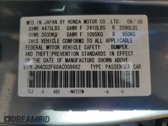 2010 Acura TSX z VIN JH4CU2F68AC008662, wystawiony jako Copart lot #48644185 z przebiegiem 230 876 mil mil oraz Szkoda całkowita • Salvage title. Historia ofert i sprzedaży dostępna na DreamBid. Obrazek 14.