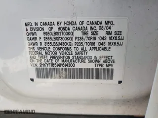 2004 Honda Pilot EX with VIN 2HKYF18514H614300, listed as a IAAI auction lot 42044675 with 251,963 mi miles. Bid and sale history available at carsss.com. Image 9.