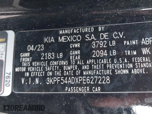 2023 Kia Forte GT-Line z VIN 3KPF54ADXPE627228, wystawiony jako IAAI lot #42022939 z przebiegiem 50 574 mil mil oraz . Historia ofert i sprzedaży dostępna na DreamBid. Obrazek 9.