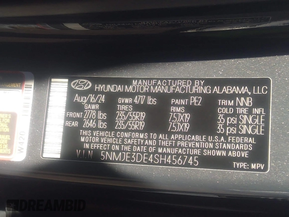 2025 Hyundai Tucson Limited with VIN 5NMJE3DE4SH456745, listed as a IAAI auction lot 41218208 with 1,480 mi miles. Bid and sale history available at carsss.com. Image 9.