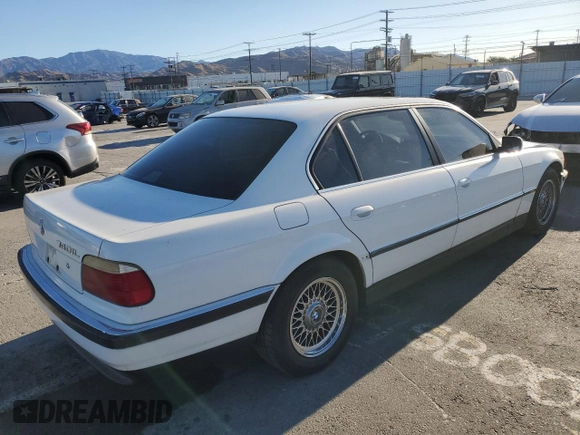 1997 BMW 7 Series 740il with VIN WBAGJ8328VDL40601, listed as a Copart auction lot 88363645 with 0 mi miles and Salvage Title. Bid and sale history available at carsss.com. Image 3.