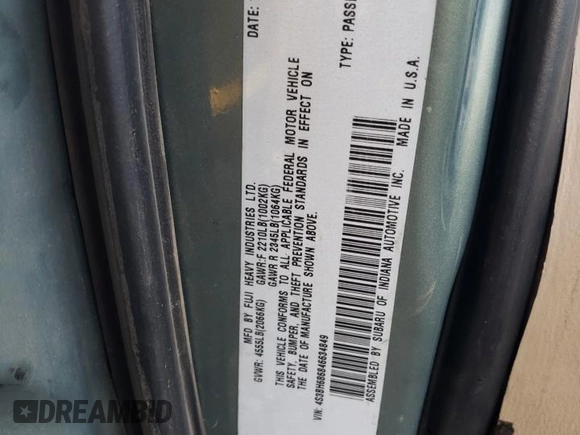 2004 Subaru Legacy Outback Limited with VIN 4S3BH686846634849, listed as a Copart auction lot 86385494 with 146,339 mi miles and Salvage title. Bid and sale history available at DreamBid. Image 12.